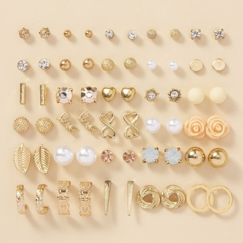 30Pairs/Set Golden Earrings Decorative Jewelry Hoop Earrings Delicate